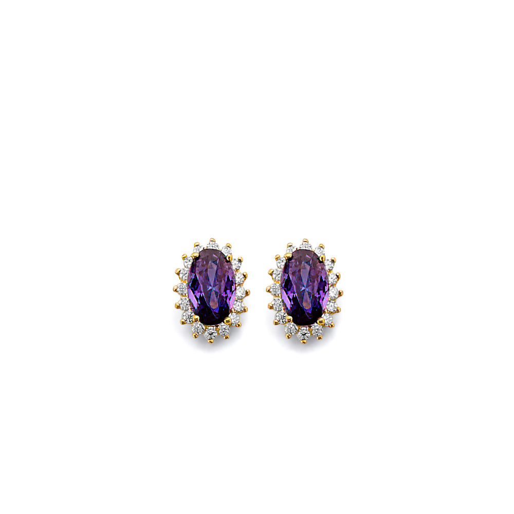 14K Yellow Gold CZ Oval Birthstone Earring (Jan - Dec)