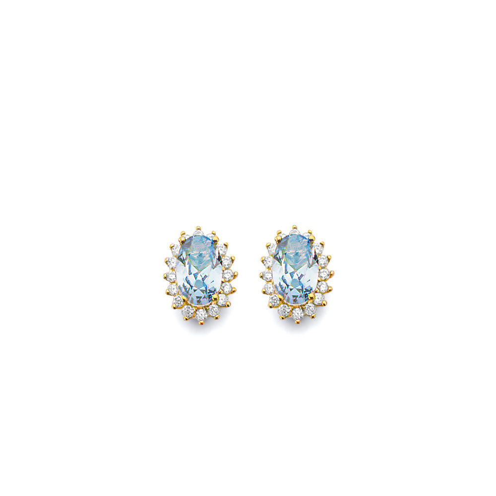 14K Yellow Gold CZ Oval Birthstone Earring (Jan - Dec)