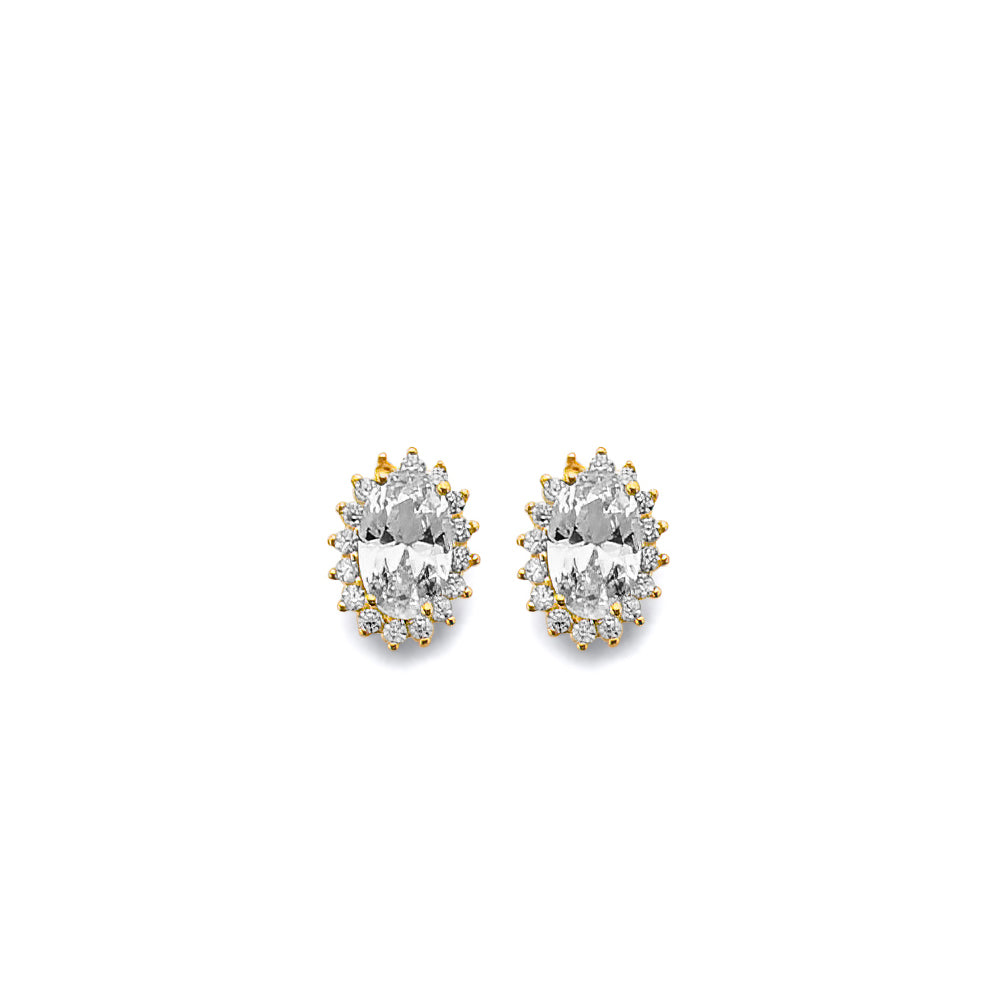 14K Yellow Gold CZ Oval Birthstone Earring (Jan - Dec)