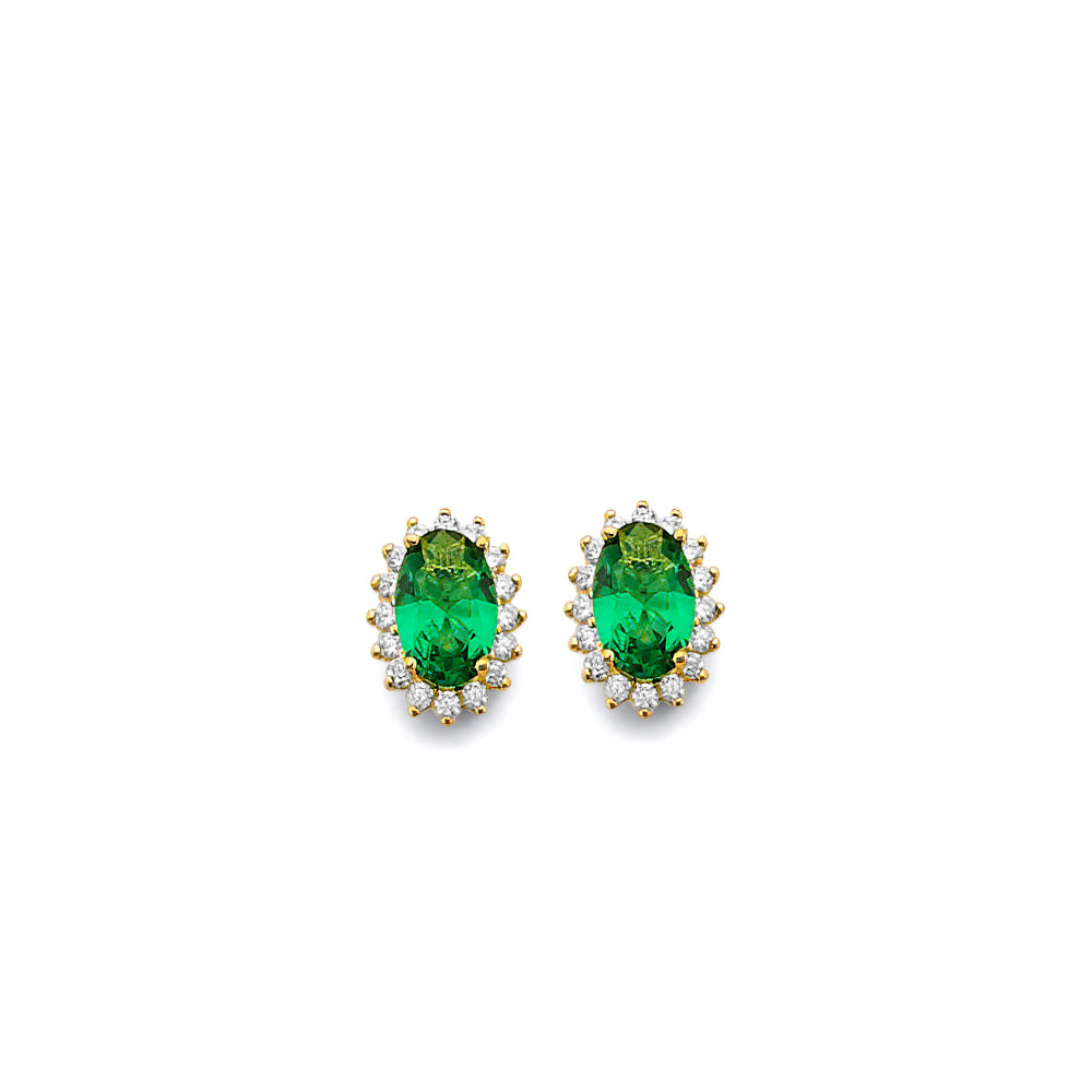 14K Yellow Gold CZ Oval Birthstone Earring (Jan - Dec)