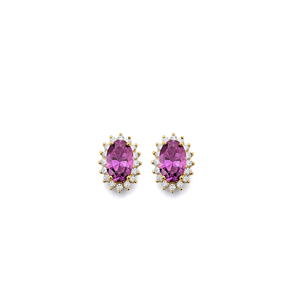 14K Yellow Gold CZ Oval Birthstone Earring (Jan - Dec)