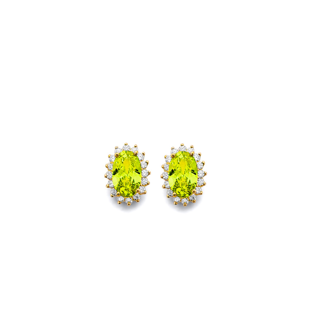 14K Yellow Gold CZ Oval Birthstone Earring (Jan - Dec)