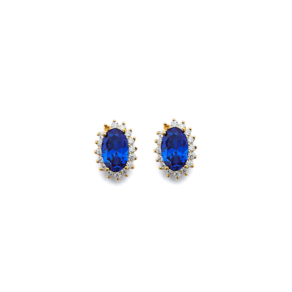 14K Yellow Gold CZ Oval Birthstone Earring (Jan - Dec)