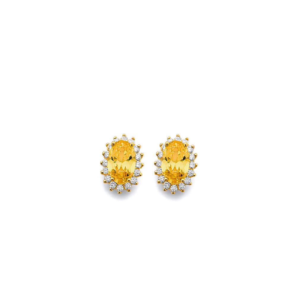 14K Yellow Gold CZ Oval Birthstone Earring (Jan - Dec)