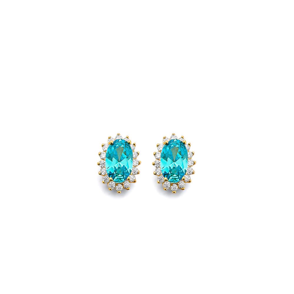 14K Yellow Gold CZ Oval Birthstone Earring (Jan - Dec)
