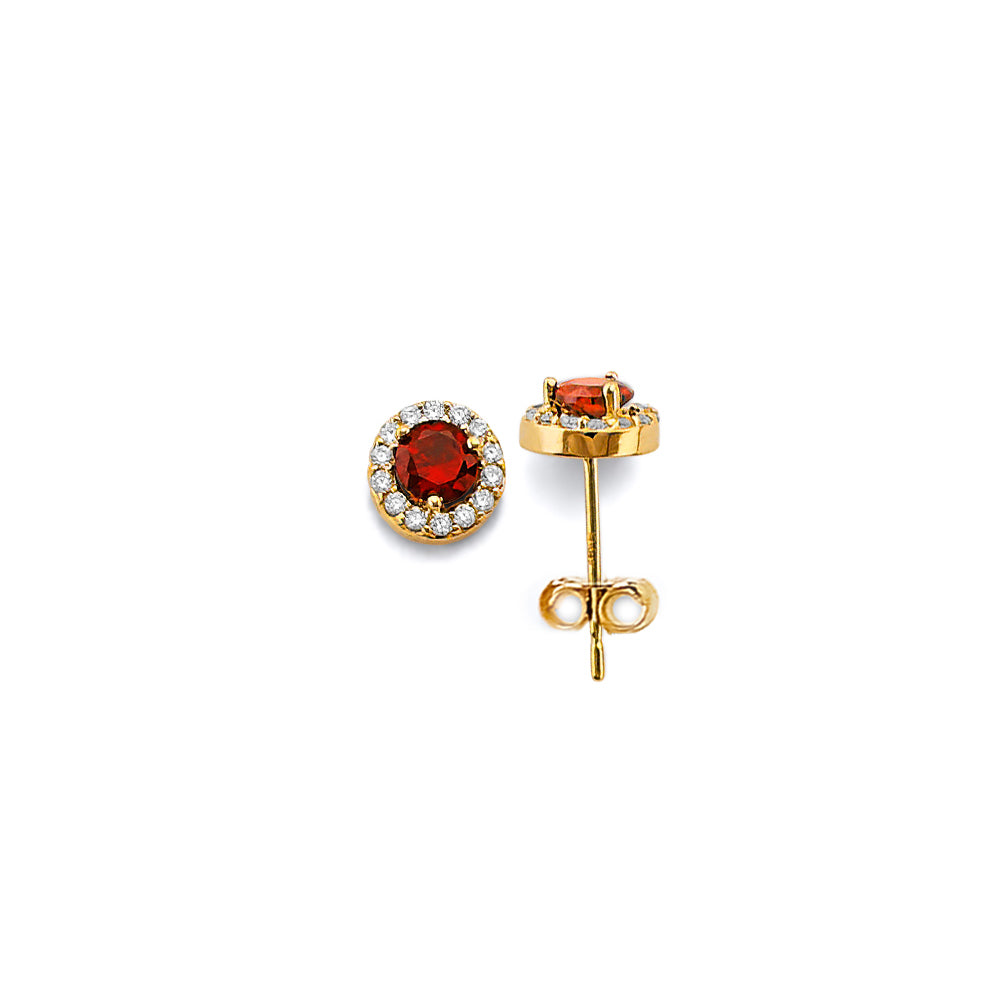 14K Yellow Gold CZ Round Birthstone Earring (Jan - Dec)