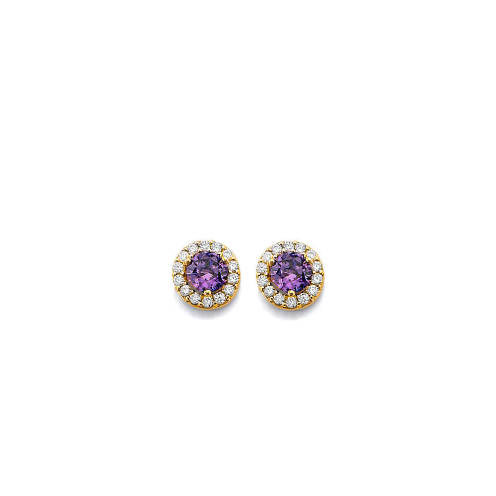 14K Yellow Gold CZ Round Birthstone Earring (Jan - Dec)