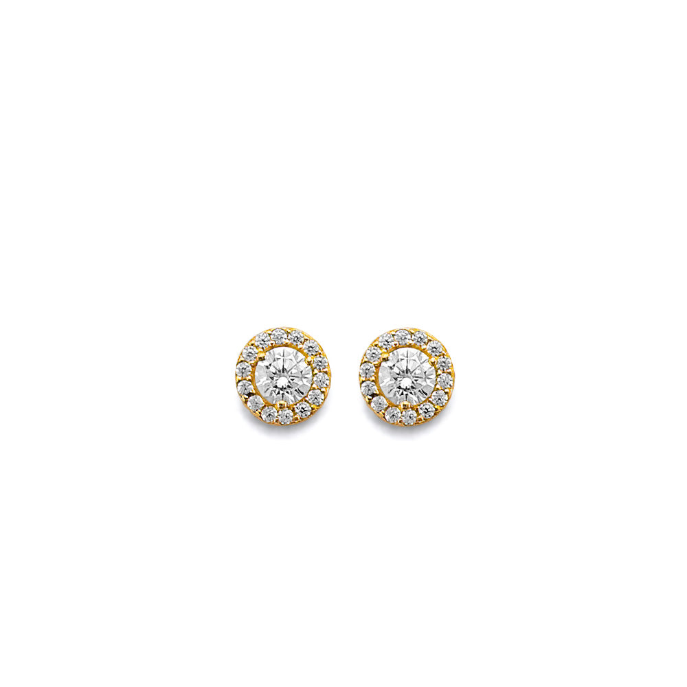 14K Yellow Gold CZ Round Birthstone Earring (Jan - Dec)