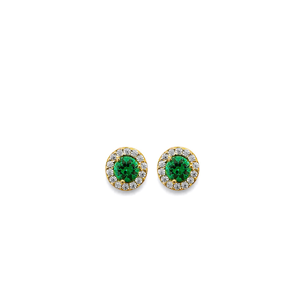 14K Yellow Gold CZ Round Birthstone Earring (Jan - Dec)