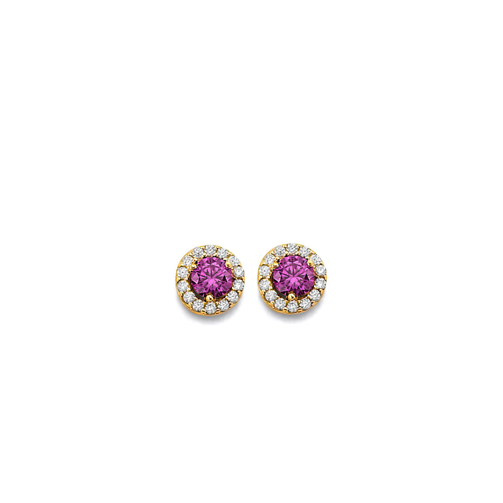 14K Yellow Gold CZ Round Birthstone Earring (Jan - Dec)