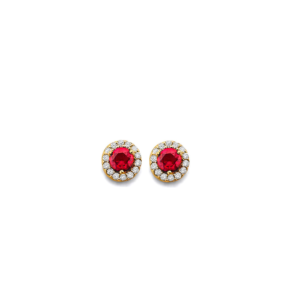 14K Yellow Gold CZ Round Birthstone Earring (Jan - Dec)