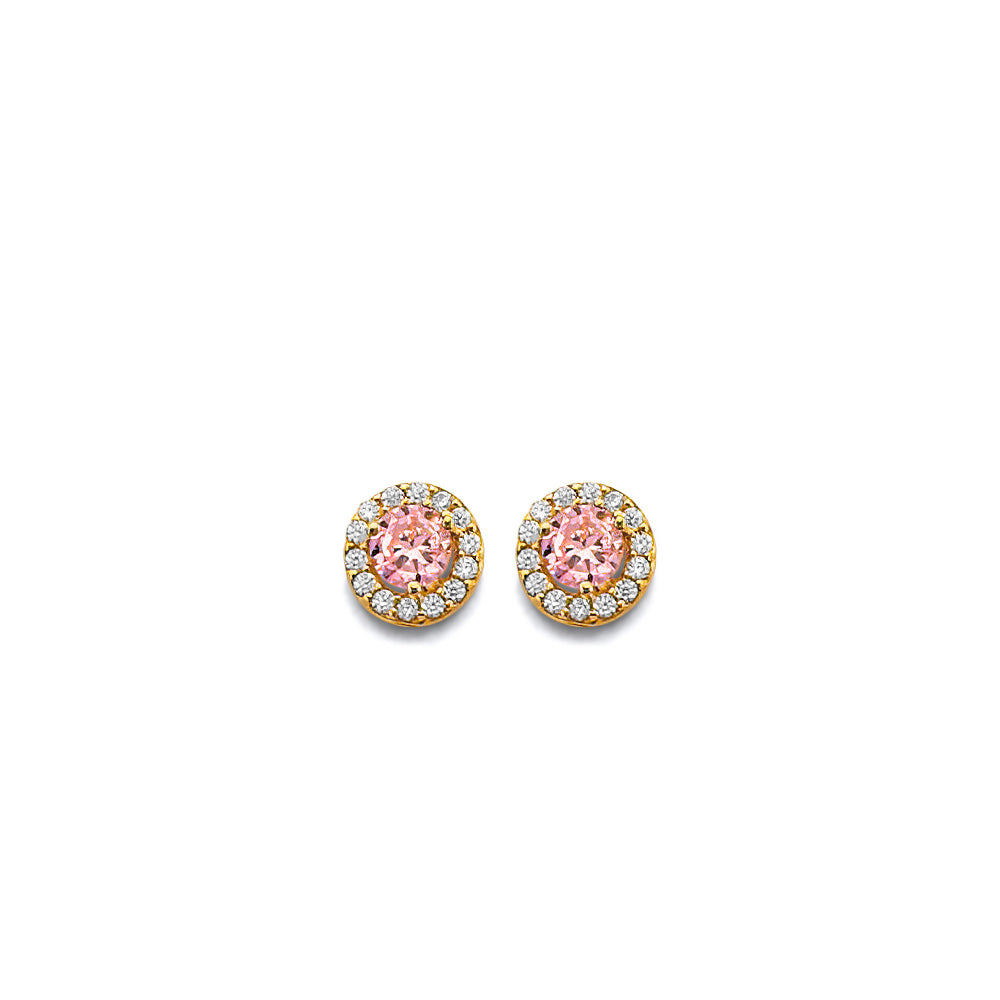 14K Yellow Gold CZ Round Birthstone Earring (Jan - Dec)