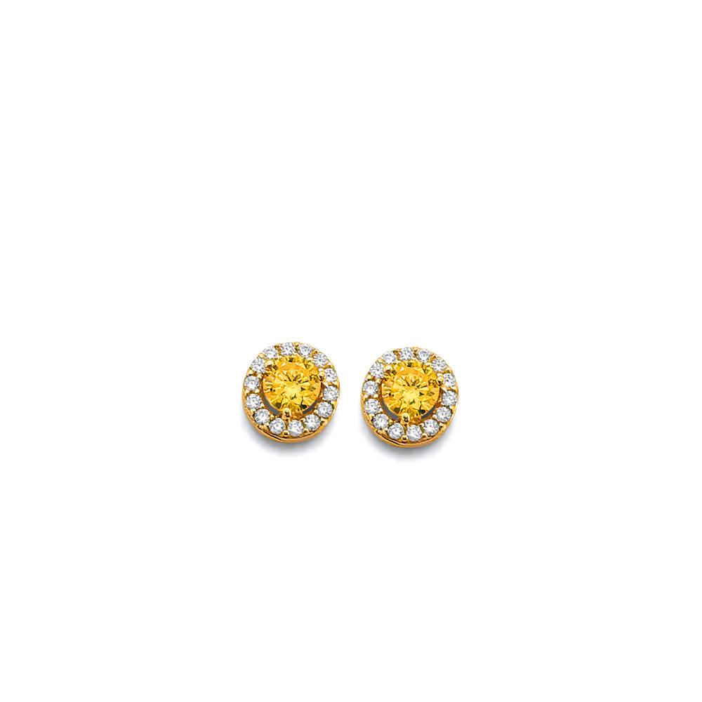 14K Yellow Gold CZ Round Birthstone Earring (Jan - Dec)