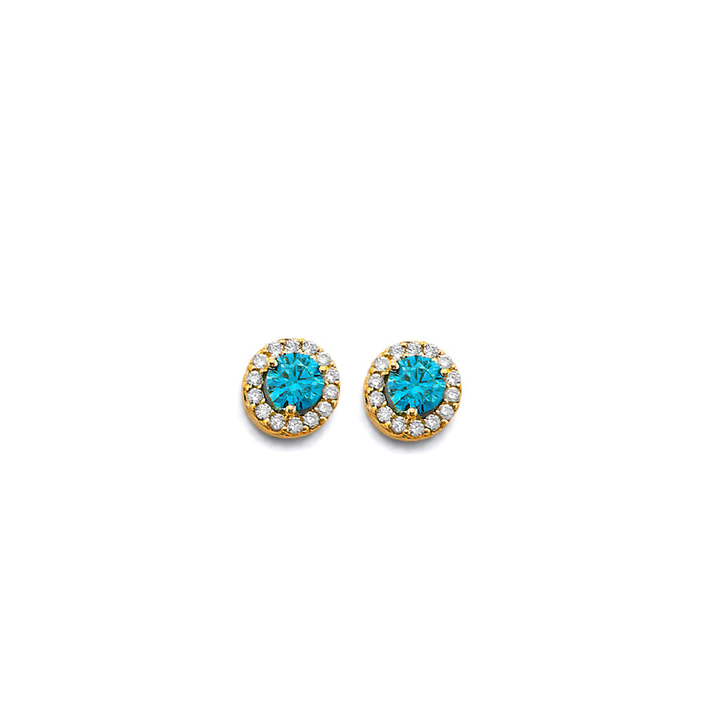 14K Yellow Gold CZ Round Birthstone Earring (Jan - Dec)