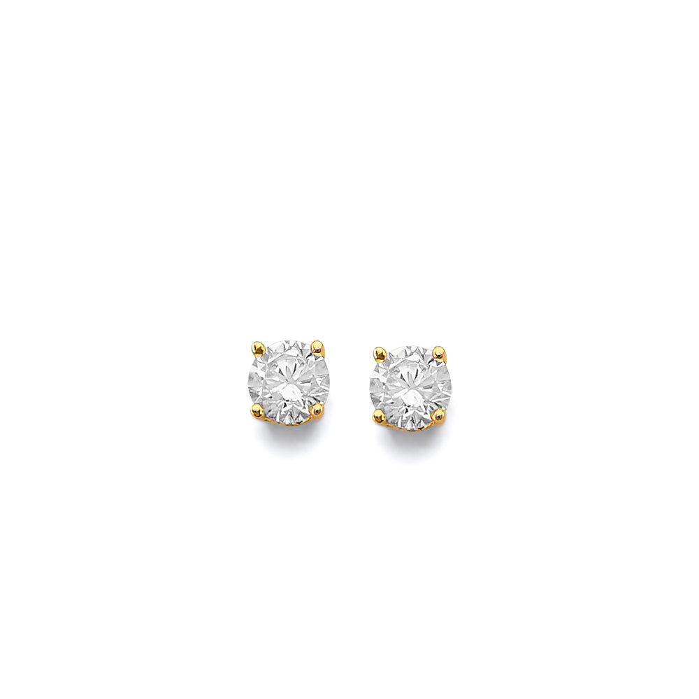 14K Yellow Gold CZ Round F-Basket Birthstone Earring