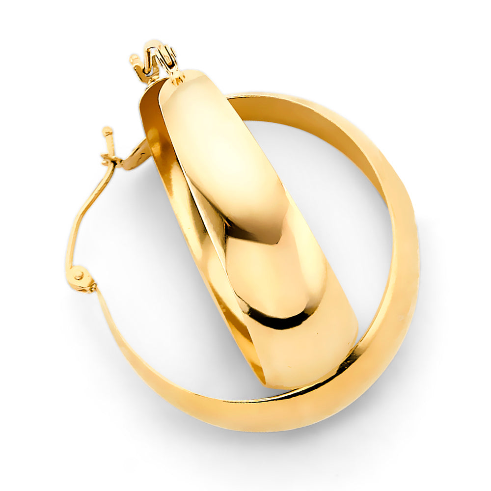 14K Yellow Gold Graduated Plain Polish Hoop Earring