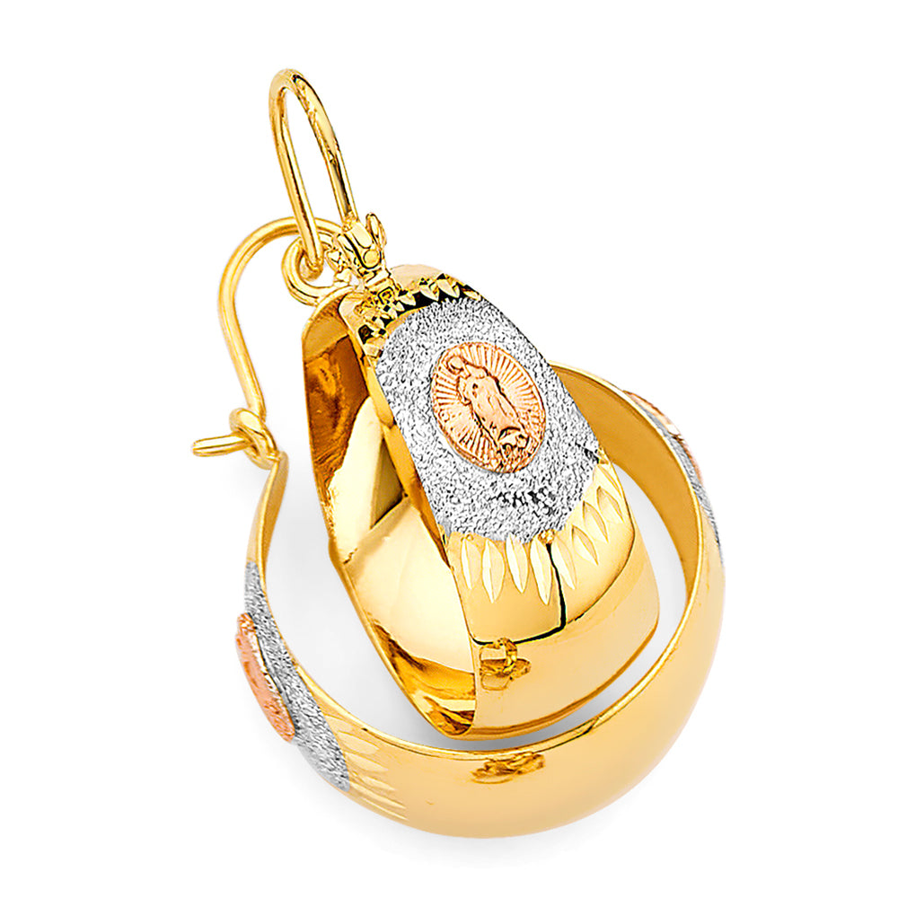 14K Yellow White Rose Gold Guadalupe Graduated Hoop Earring