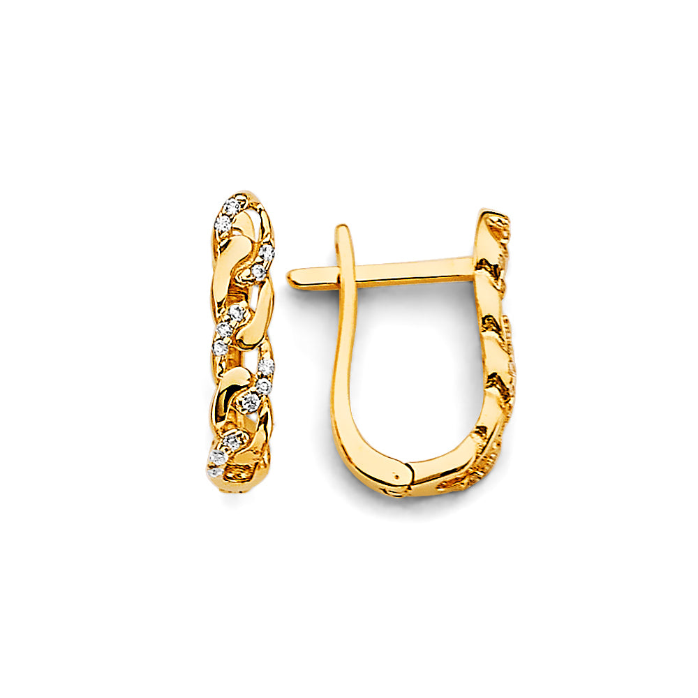 14K Yellow Gold CZ U Shape Huggies Earring