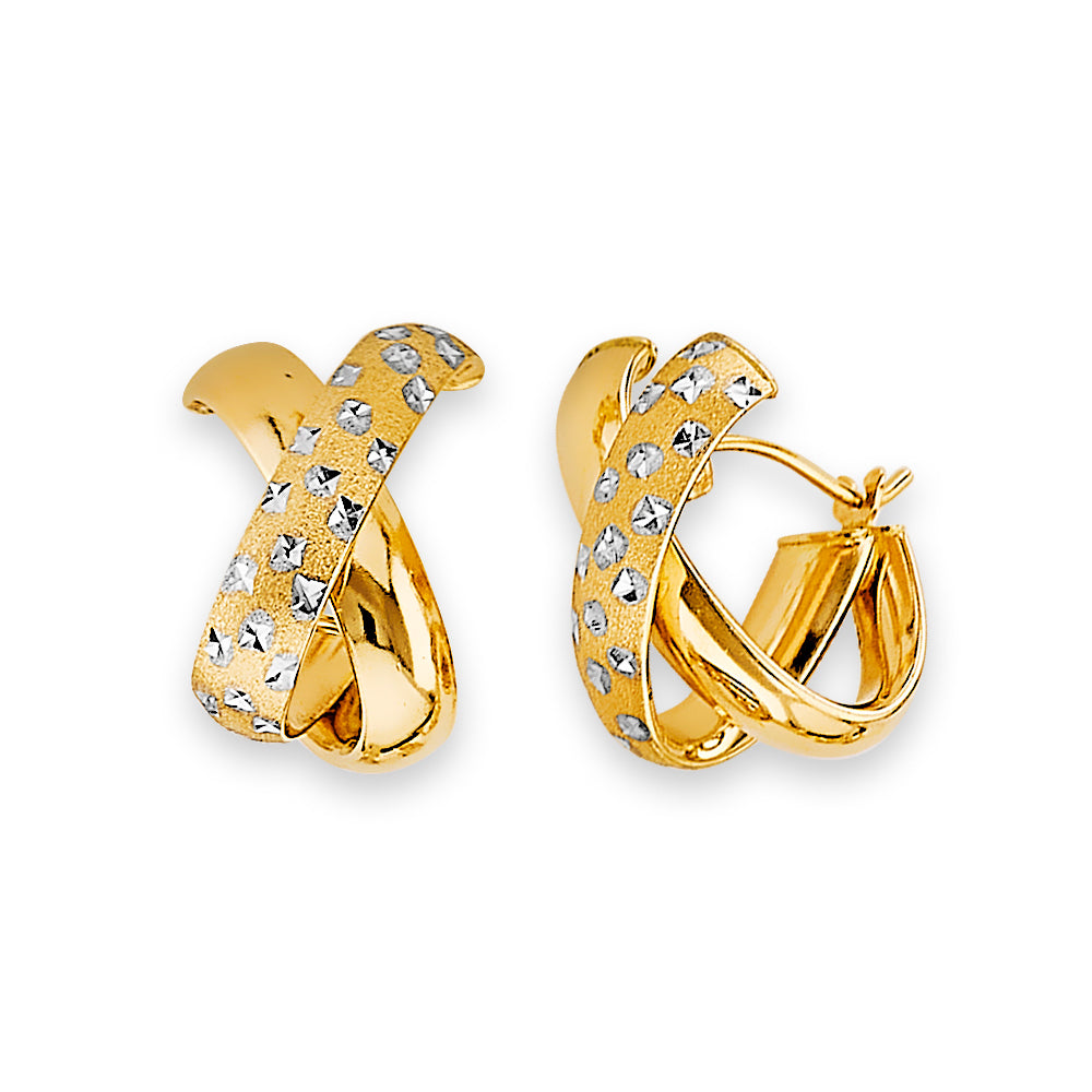 14K Two Tone Gold Satin Star Diamond Cut X Huggies Ear