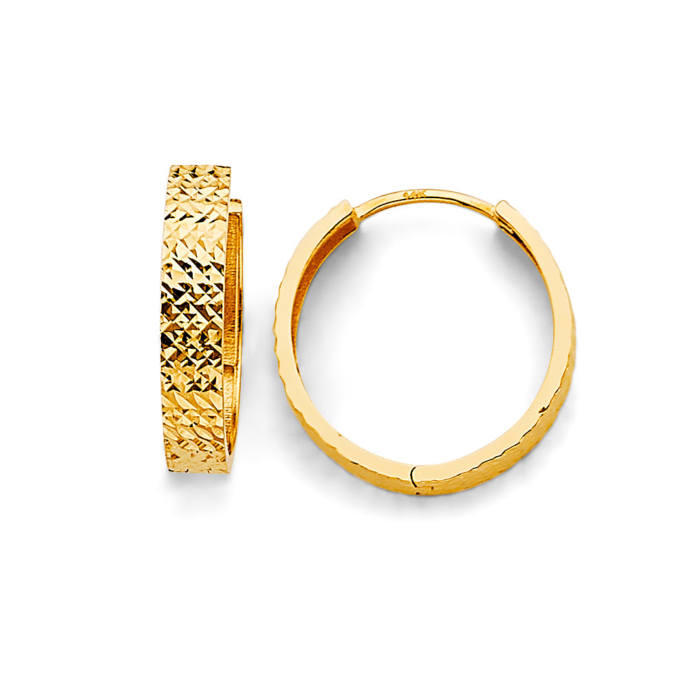 14K Yellow Gold Diamond Cut Huggies Earring