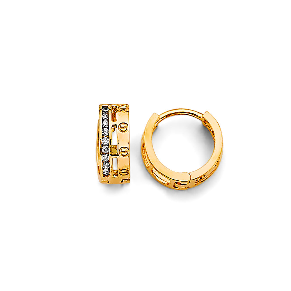 14K Yellow Gold CZ Huggies Earring
