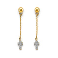 14K Two Tone Gold Hanging Cross Earring