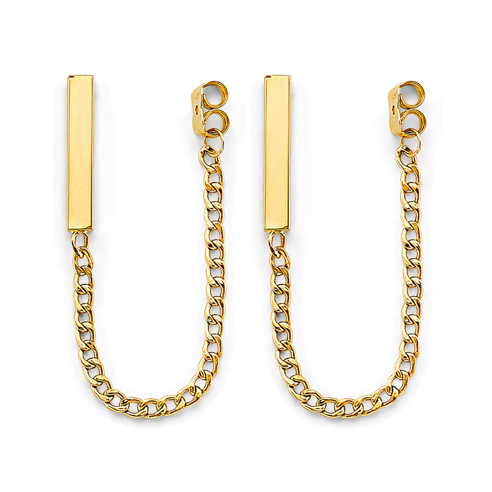 14K Yellow Gold Bar W/ Hanging Chain Earring