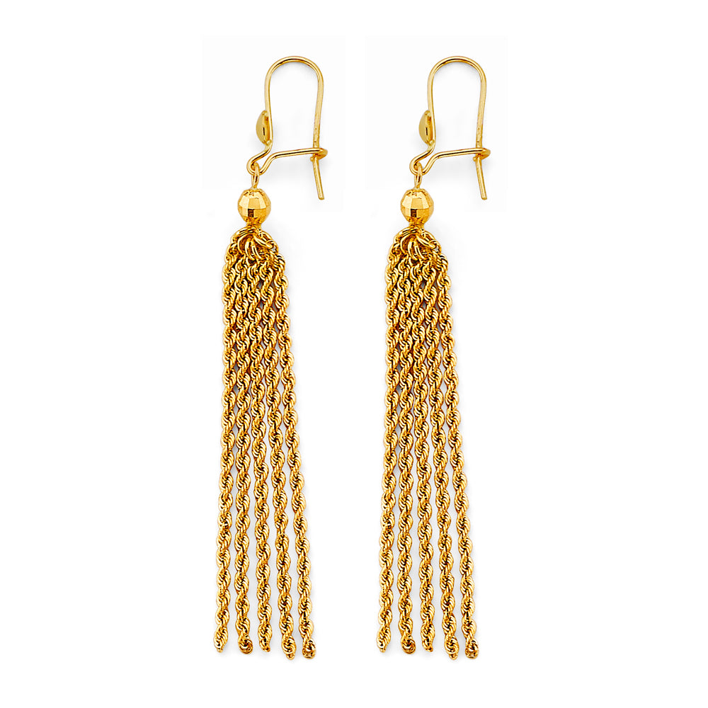 14K Yellow Gold Hanging Rope Chain Earring