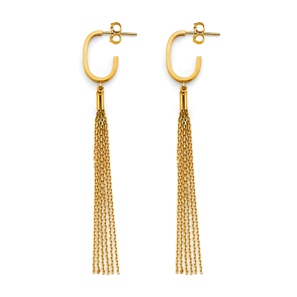 14K Yellow Gold Hanging Chain Earring