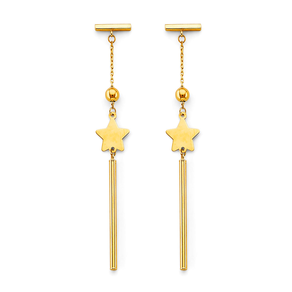 14K Yellow Gold Hanging Star W/ Chain Earring