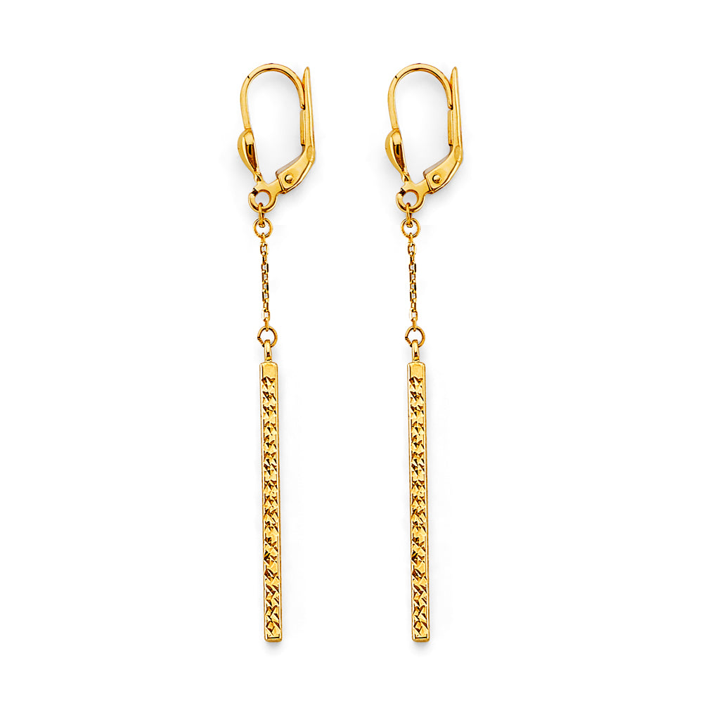 14K Yellow Gold Hanging Diamond Cut Bar Earring