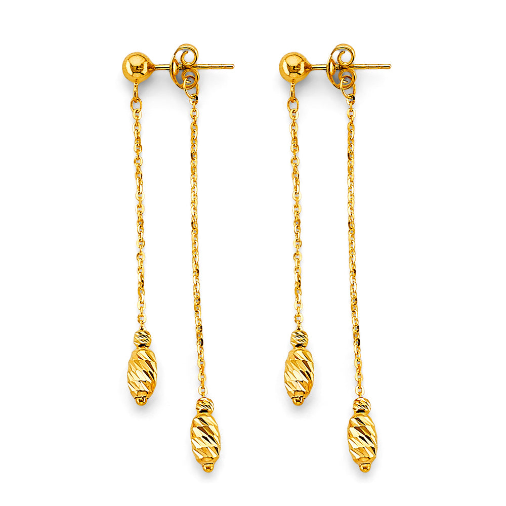 14K Yellow Gold Hanging Double Chain W/ Ball Ear
