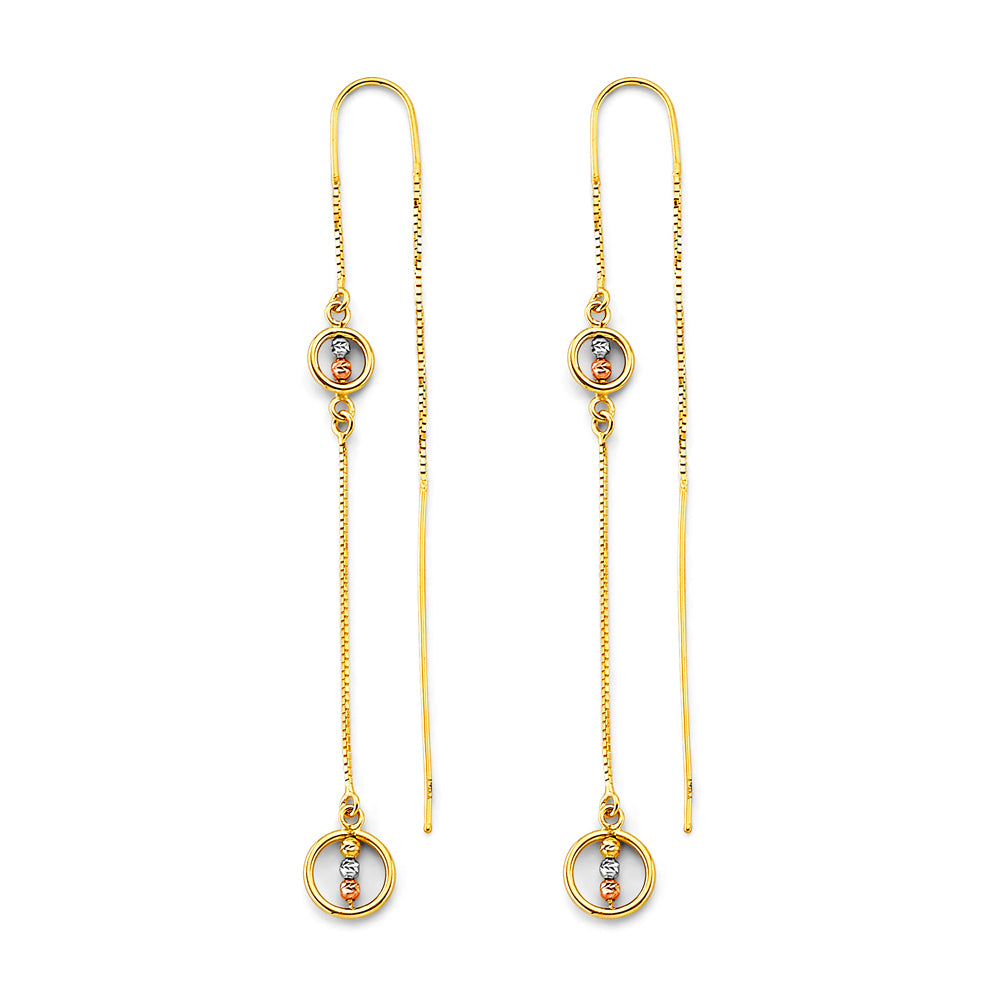 14K Yellow White Rose Gold Double Line Chain Earring