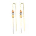 14K Yellow White Rose Gold Star Double Line Chain Earring