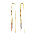 14K Yellow White Rose Gold Bar Double Line Chain Earring