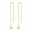 14K Two Tone Gold Crown Double Line Chain Earring
