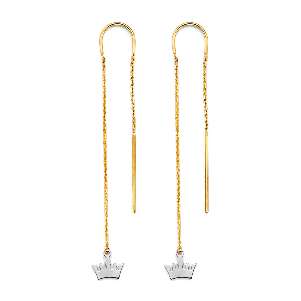 14K Two Tone Gold Crown Double Line Chain Earring