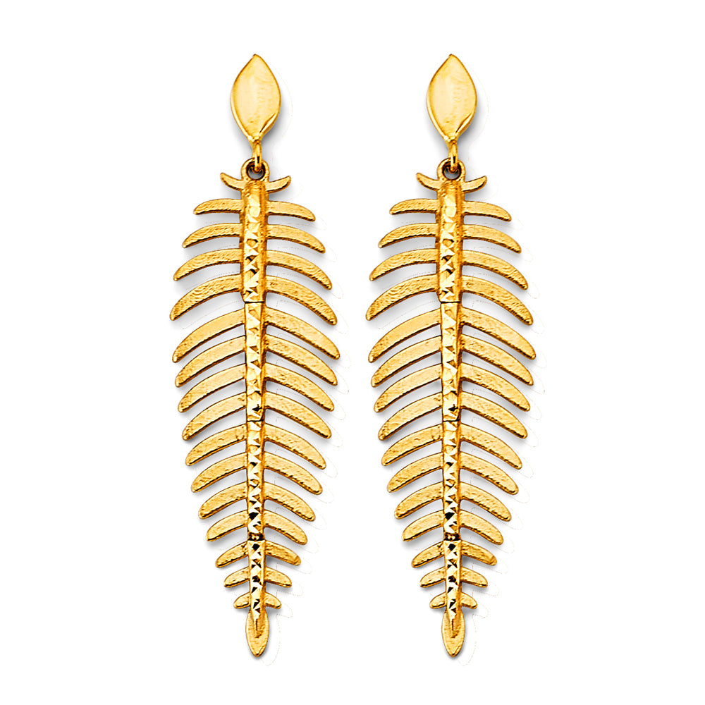 14K Yellow Gold Fancy Leaf Drop Earring