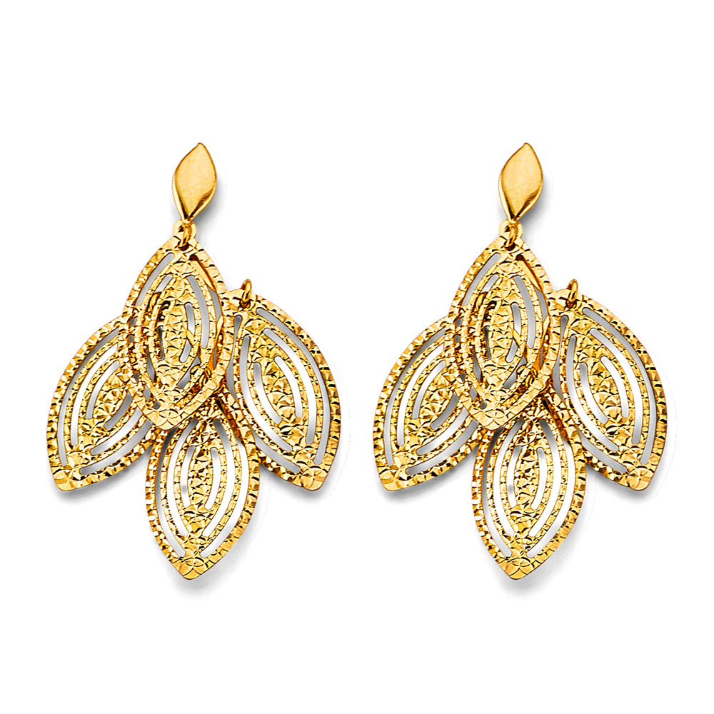 14K Yellow Gold Fancy Diamond Cut Leaf Earring