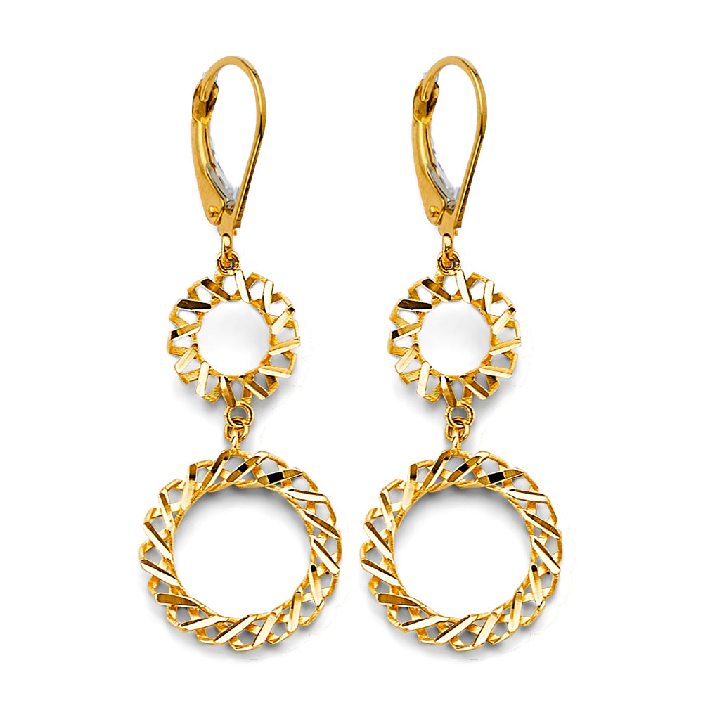 14K Yellow Gold Fancy Hanging Circle Earring