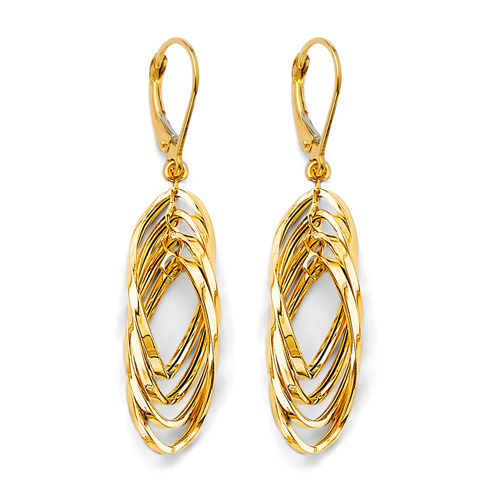 14K Yellow Gold Hanging Hollow Tube Earring