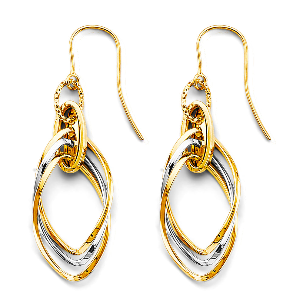 14K Two Tone Gold Hanging Hollow Tube Earring