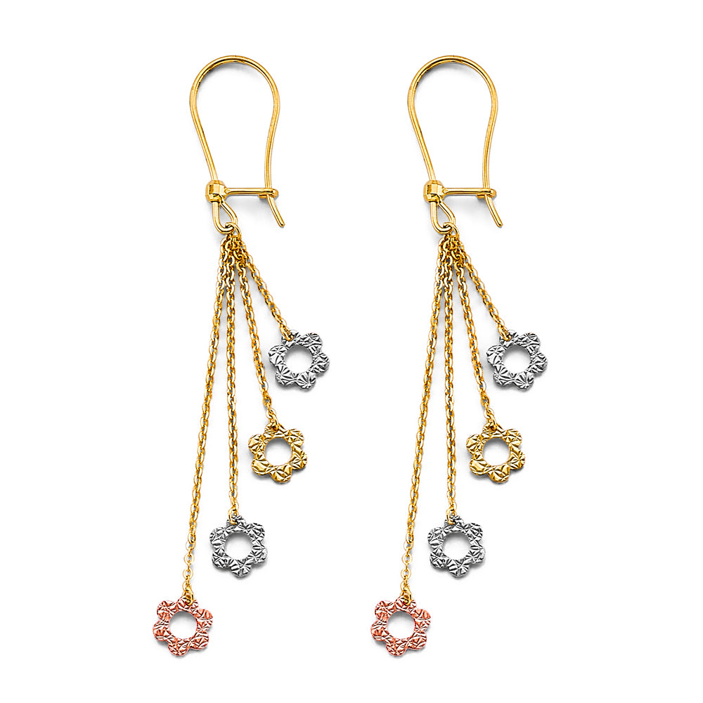 14K Yellow White Rose Gold Hanging Flower Earring