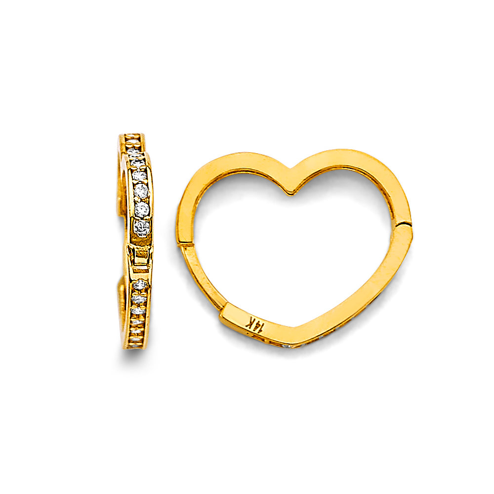 14K Yellow Gold CZ Heart Shape Huggies