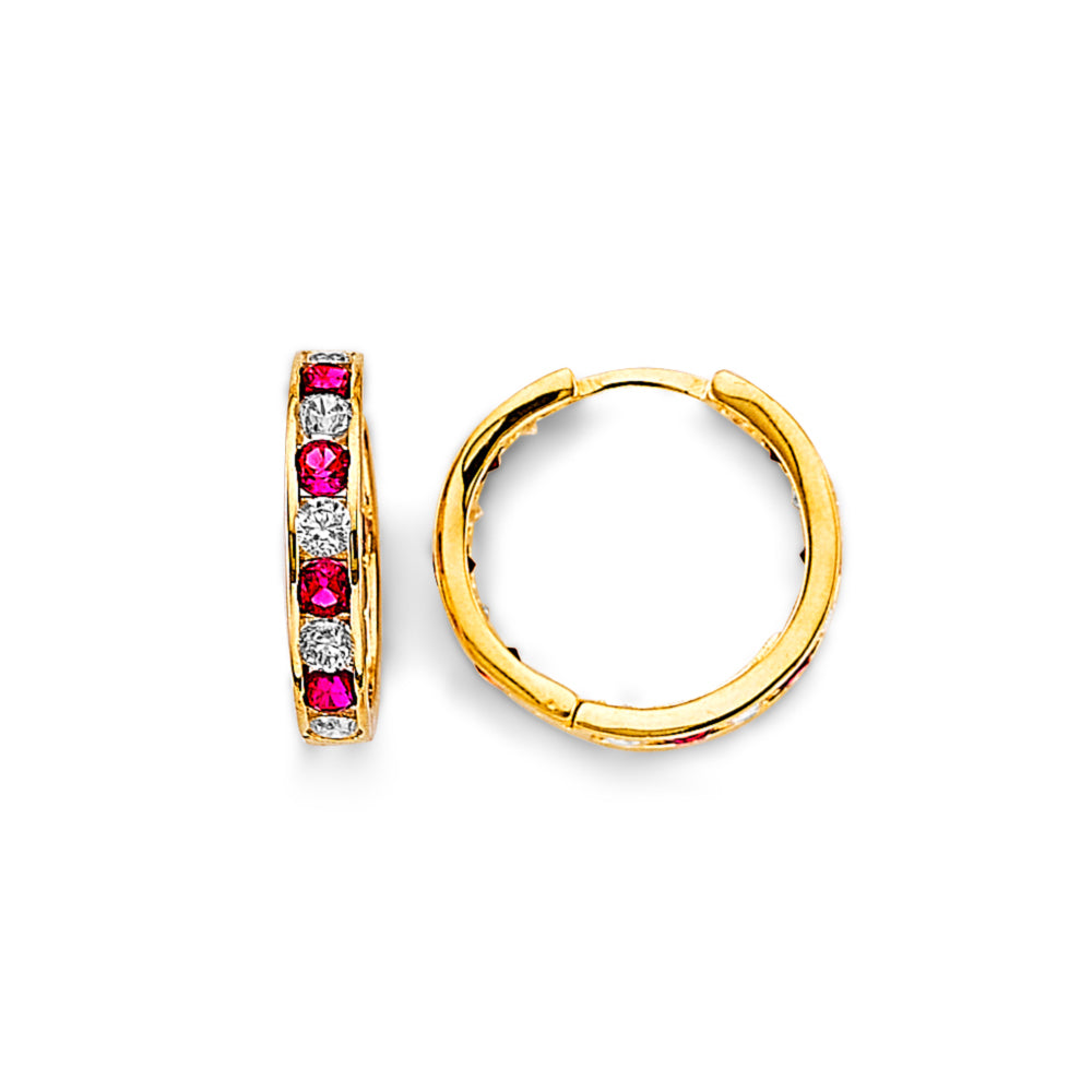 14K Yellow Gold CZ Channel Huggies Earring