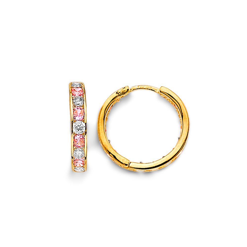 14K Yellow Gold CZ Channel Huggies Earring