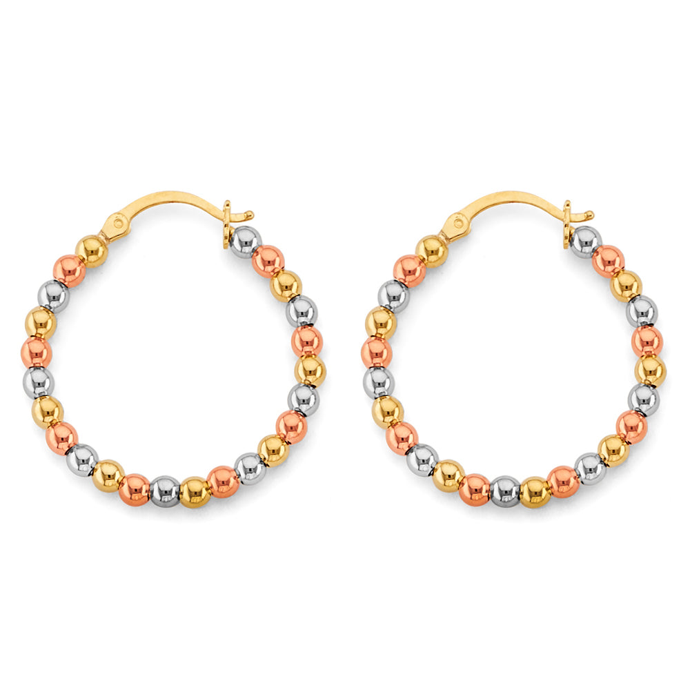 14K Yellow White Rose Gold Polish Bead Hoop Earring