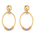 14K Yellow White Rose Gold Hanging Oval Tube W/ Bead Earring