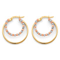 14K Yellow White Rose Gold Double Hoop Bead Earring