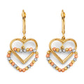 14K Yellow White Rose Gold Hanging Double Heart Bead Earring